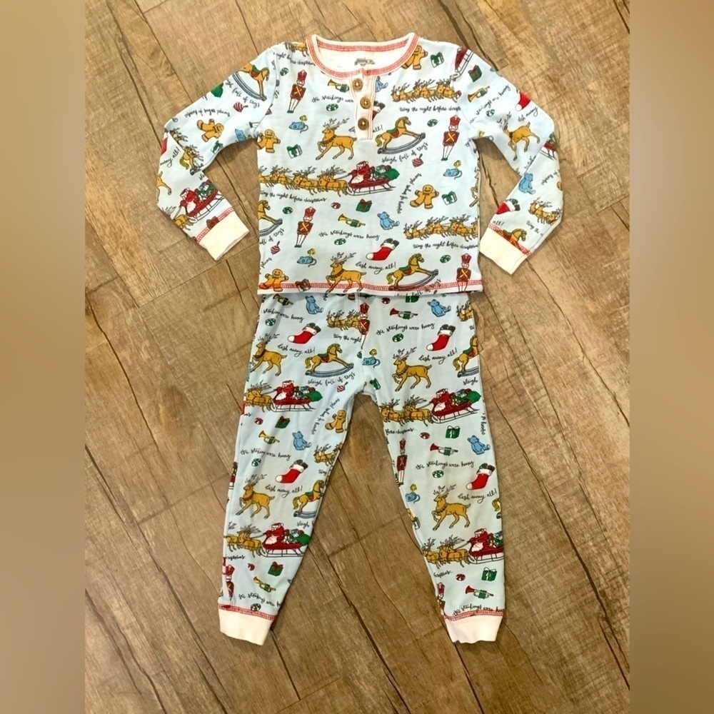 Mud Pie Kids Twas the Night Before Christmas Pajama Set Blue Cotton 3T Holiday